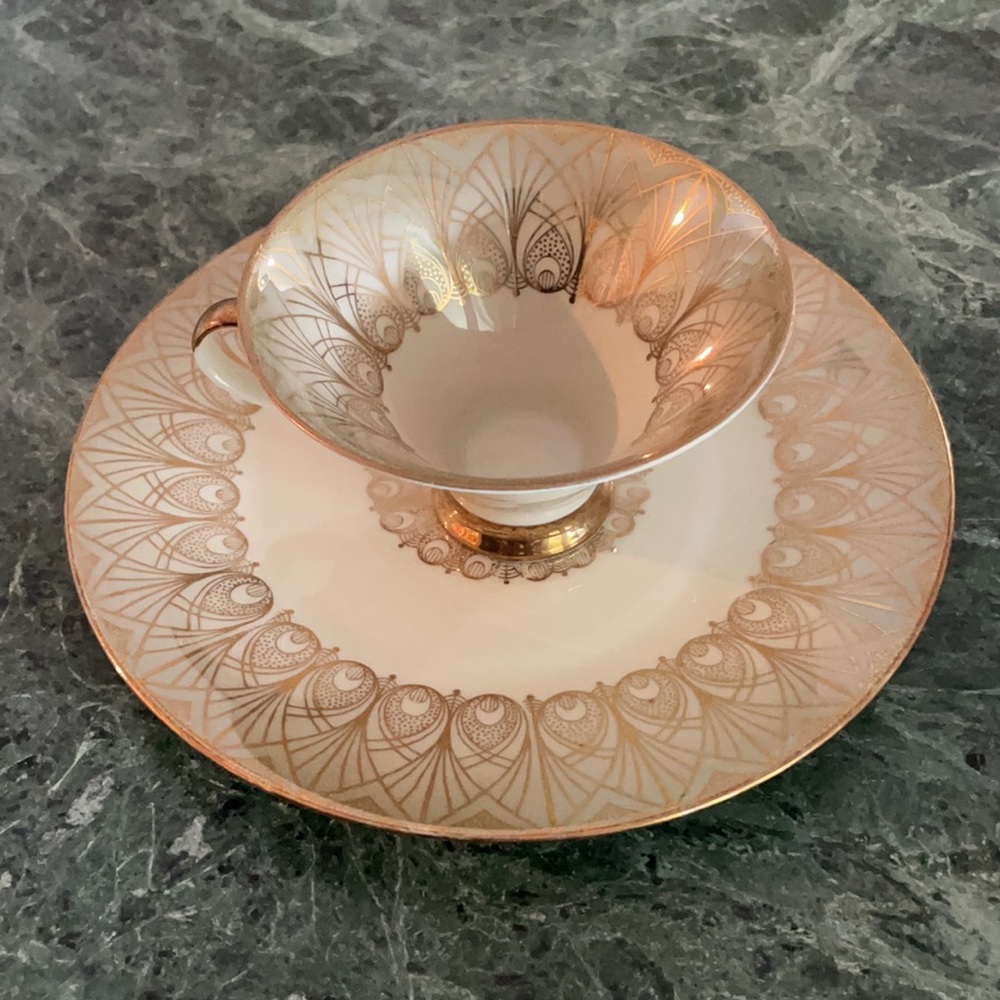 Vintage Zeh Scherzer Bavaria Germany, Gold Rimmed 2 Piece Cup and Saucer Set
